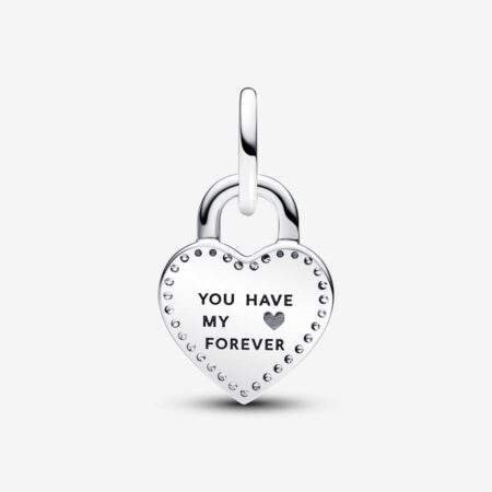 Charm colgante doble con candado en forma de corazón giratorio de dos tonos - Imagen 4