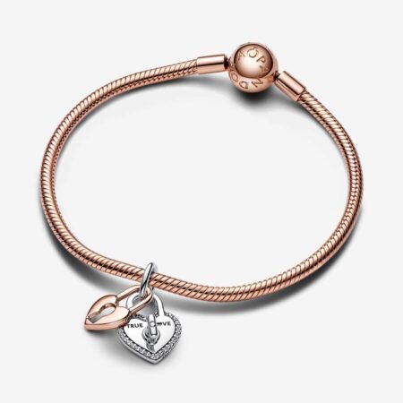 Charm colgante doble con candado en forma de corazón giratorio de dos tonos - Imagen 2